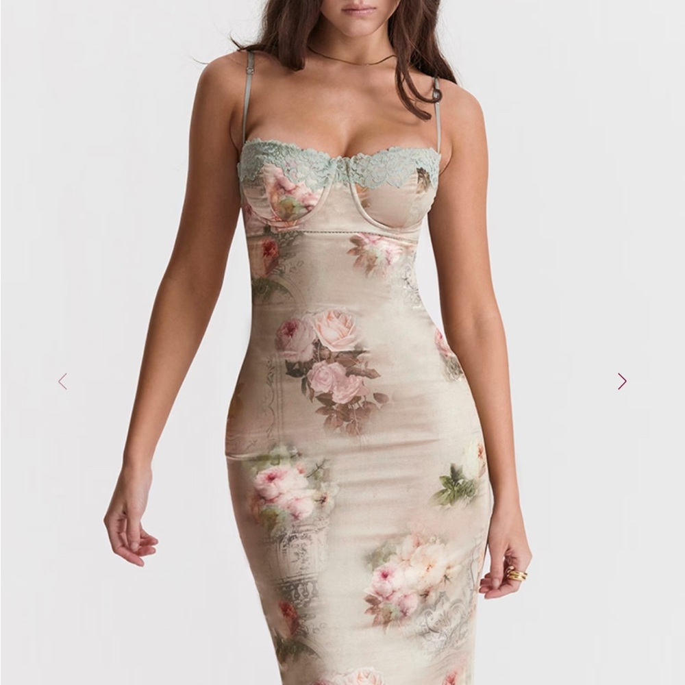 House of CB Floral Strapless Dress - Cream and Pink